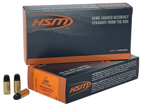 HSM SUBSONIC 9MM LUGER 180GR HARD CAST LEAD FN 50RD 10BX/CS