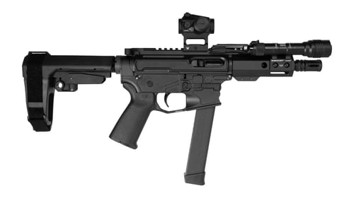 Shark Coast Tactical MNPCC00672 Midnight Bundle 9mm Luger 301 5 Inch Threaded Barrel, Aluminum Receiver w/Picatinny Rail. MLOK Handguard, Polymer SB Tactical SBA3 Brace, Vortex Crossfire Red Dot, Stream | 810188100672