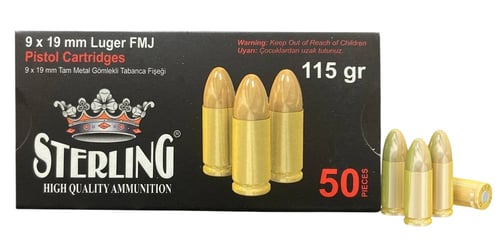 STERLING 9MM 115GR FMJ BRASS 50/1500 | 8698779955748