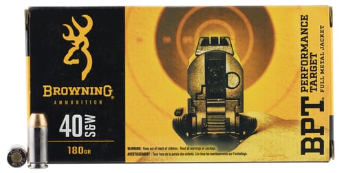 Browning Ammo B191800401 BPT Performance Target 40 S&W 180 gr Full Metal Jacket (FMJ) 50 Per Box/10 Cs