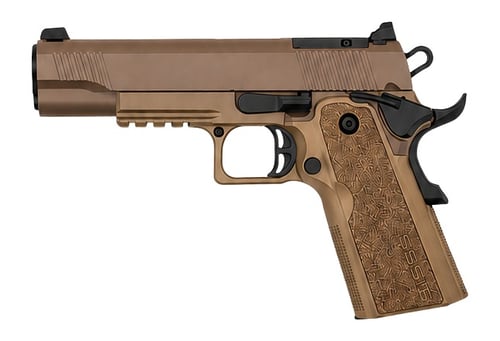 Tisas Arms 12500904 1911 Duty DS 9mm Luger 181 5 Inch Black Barrel, Coyote Brown Cerakote Carbon Steel Optic Ready/Serrated Slide, Flat Dark Earth Carbon Steel Frame w/Beavertail  Picatinny Rail, RMSc F | 9x19mm NATO | 711500176224