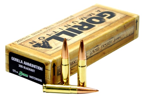 Gorilla Ammo GA300125SMK Gorilla Troop Sierra Matchking 300 Blackout 125 gr BTHP 20 Per Box/ 10 Cs