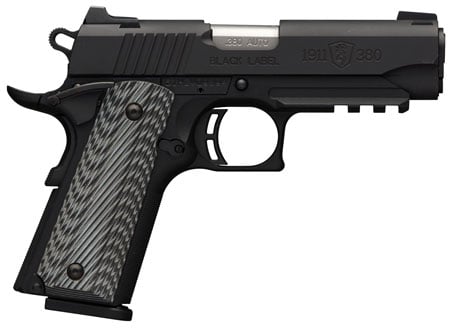 Browning 051911492 1911-380 Black Label Pro Compact with Rail Single 380 Automatic Colt Pistol (ACP) 3.625