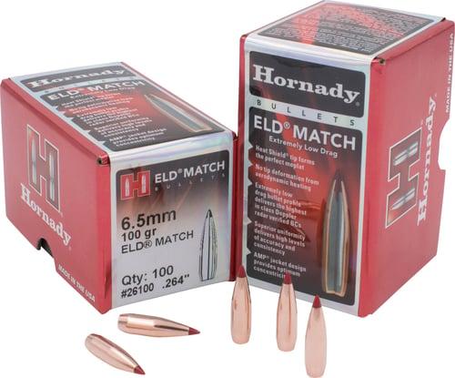 Hornady 26100 ELD Match  6.5mm .264 100 gr Extremely Low Drag Match 100 Per Box/ 25 Case