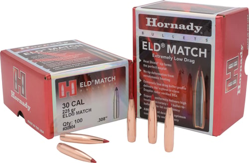 Hornady 30904 ELD Match  30 Cal .308 225 gr Extremely Low Drag Match 100 Per Box/ 15 Case