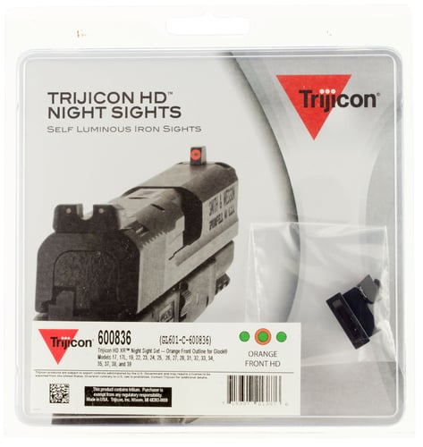 Trijicon 600836 HD XR Night Sights- Glock Standard Frames  Black | Green Tritium Orange Outline Front Sight Green Tritium Black Outline Rear Sight