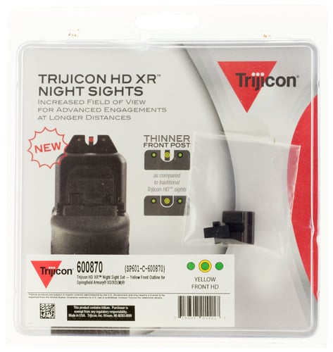 Trijicon 600870 HD XR Night Sights- Springfield XD, XD-M, XD-Mod.2  Black | Green Tritium Yellow Outline Front Sight Green Tritium Black Outline Rear Sight