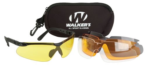 Walkers GWPASG4L2 Sport Glasses Combo Kit Adult Clear Lens Smoke Gray Lens Amber Lens Yellow Lens Polycarbonate Black Frame