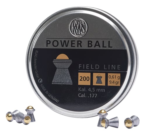 RWS/Umarex 2317414 Power Ball Field Line 177 Steel Lead Domed Pellet/ 200 Per Tin