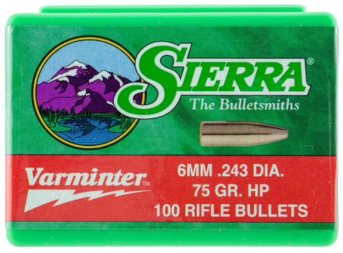 Sierra 1510 Varminter  6mm .243 75 gr Hollow Point/ 100 Per Box