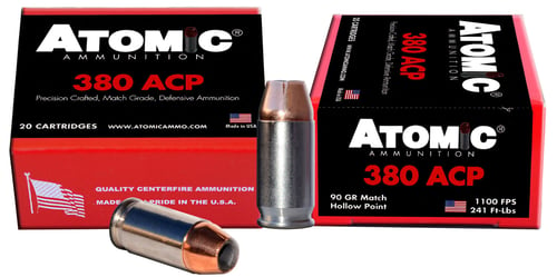 Atomic Ammunition 00453 Pistol Precision Craft 380 ACP 90 gr Hollow Point 20 Per Box/ 10 Case