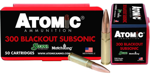 Atomic Ammunition 00465 Rifle Subsonic 300 Blackout 220 gr Hollow Point Boat Tail 50 Per Box/ 10 Case