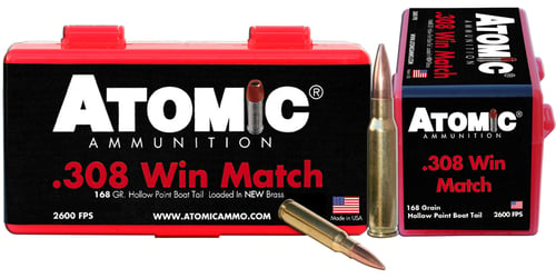 Atomic Ammunition 00426 Rifle Match 308 Win 168 gr Hollow Point Boat Tail 50 Per Box/ 10 Case