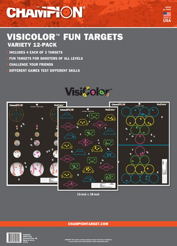Champion Targets 45830 VisiColor Fun Games Aliens/Pong/Small Targets Pistol/Rifle Multi-Color 12 Targets