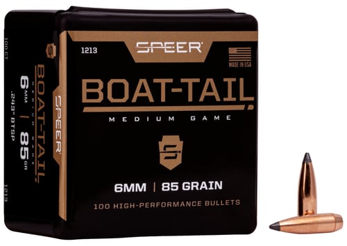 Speer 1213 Boat-Tail  6mm .243 85 gr Jacketed Soft Point Boat Tail 100 Per Box/ 5 Case