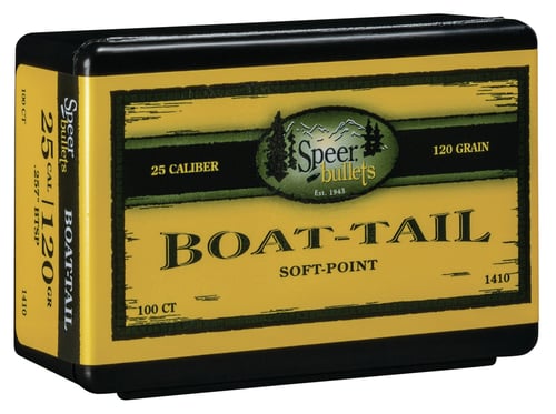 Speer 1410 Boat-Tail  25 Cal .257 120 gr Jacketed Soft Point Boat Tail 100 Per Box/ 5 Case