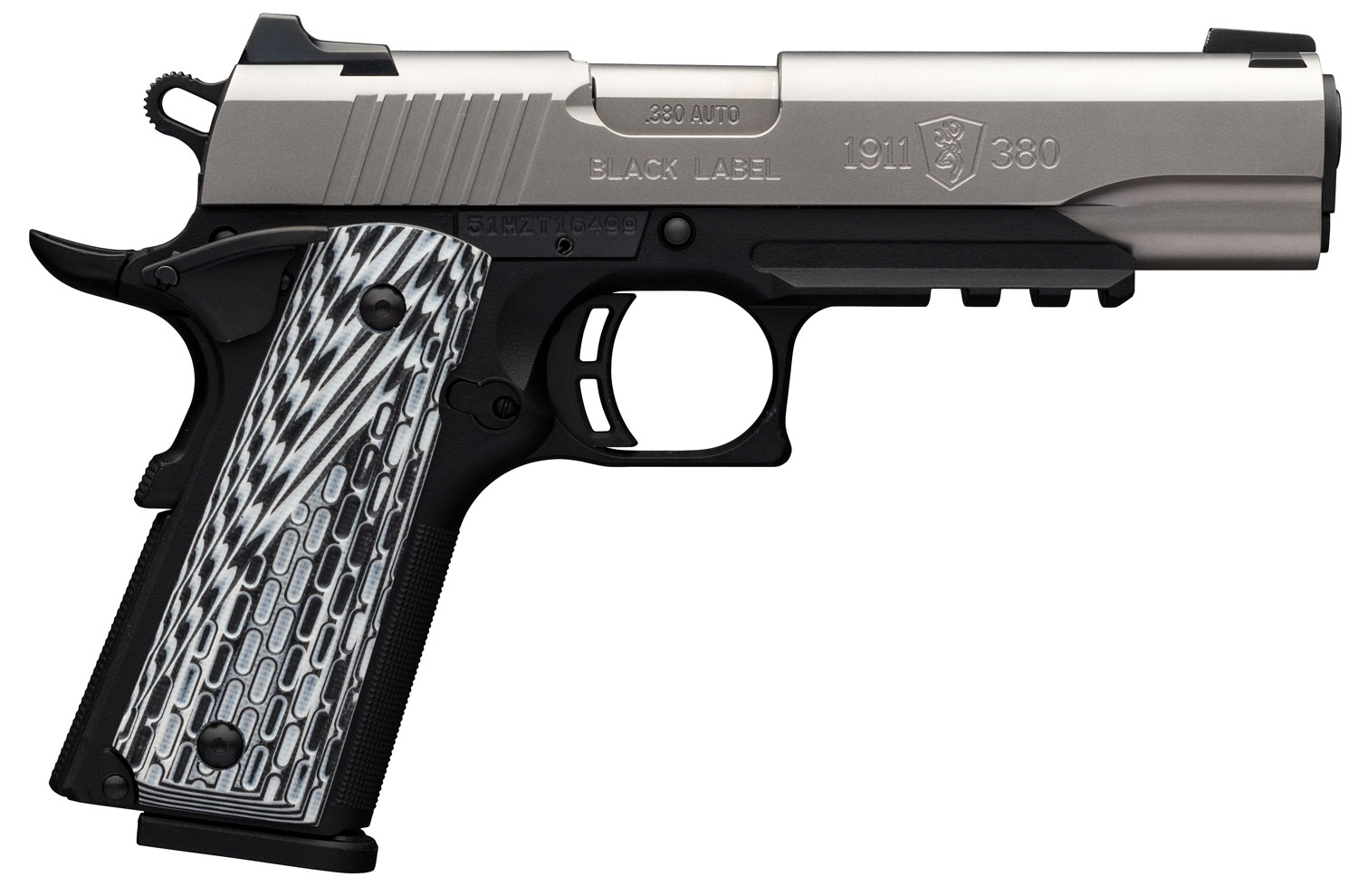 Browning 051927492 1911 Black Label Pro with Rail Single 380 Automatic Colt Pistol (ACP) 4.25