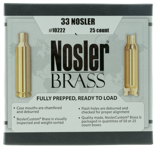 Nosler 10222 Premium Brass Unprimed Cases 33 Nosler Rifle Brass/ 25 Per Box