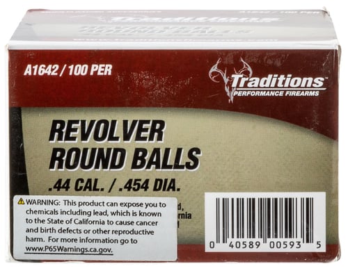 Traditions A1642 Revolver  44 Cal Lead Ball .454 Dia 140 gr/ 100 Rd