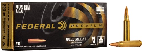Federal GM223BH73 Premium Gold Medal 223 Rem 73 gr Berger Open Tip Match 20 Per Box/ 10 Case