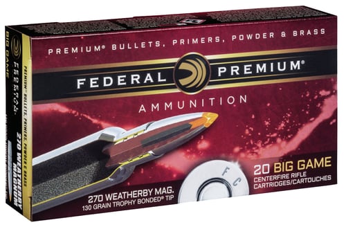 Federal P270WBTT1 Premium  270 Wthby Mag 130 gr Trophy Bonded Tip 20 Bx/ 10 Cs