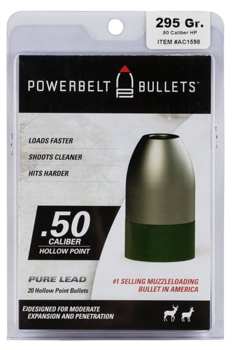 PowerBelt Bullets AC1598 Pure Lead Muzzleloader 50 Cal Lead Hollow Point 295 gr/ 15rd Box