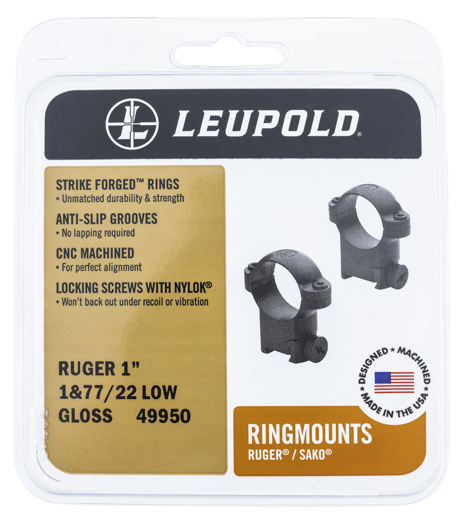 Leupold 52302 Ringmounts  Matte Black Ruger M77 1