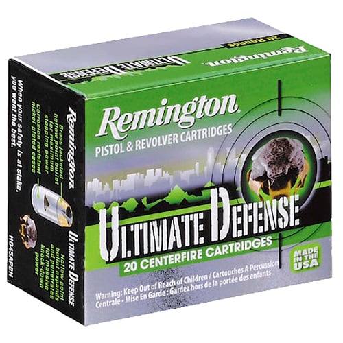 Remington Ammunition 28957 Ultimate Defense Full Size Handgun 40 S&W 165 gr Brass Jacket Hollow Point 20 Per Box/ 25 Case