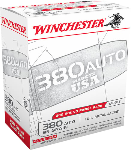 Winchester USA380W Pistol Ammo 380 ACP, FMJ, 95 Gr, 955 fps, 200 Rnd