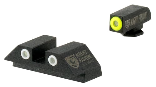 Night Fision GLK002003YGW OEM Replacement Perfect Dot Night Sight Set Square Tritium Green with Yellow Outline Front, Green with White Outline Rear Black Frame for Glock 20,21,29,30,36,40,41