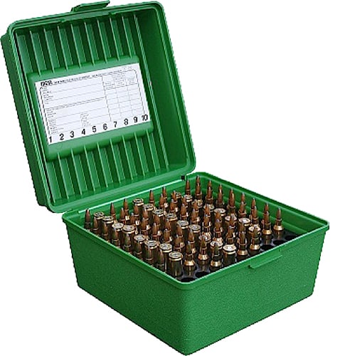 MTM R-100-10 Deluxe Ammo Box 100 Round Handle 22-250 to 458 Win