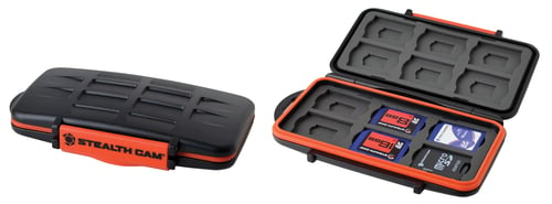 Stealth Cam STCMCSC Memory Card Storage Case  Black/Red Black/Orange Polycarbonate Includes 12 Full Sized SD Cards