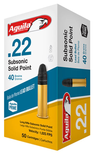 Aguila 1B220269 Subsonic Rimfire 22 LR 40 gr Lead Solid Point 50 Per Box/20 Cs