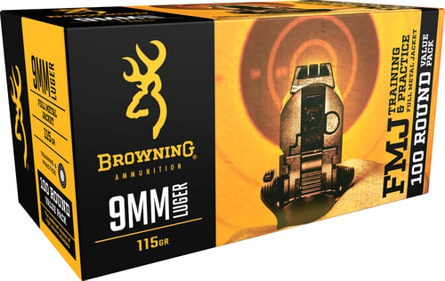 Browning Ammo B191800094 FMJ Value Pack 9mm Luger 115 gr Full Metal Jacket 100 Per Box/ 5 Case Value Pack