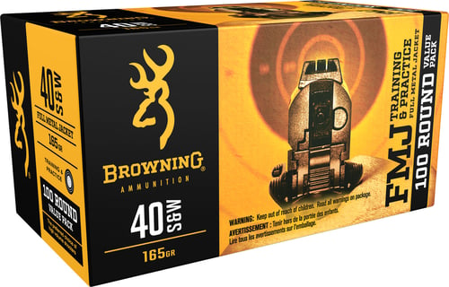 Browning Ammo B191800404 FMJ Value Pack 40 S&W 165 gr Full Metal Jacket 100 Per Box/ 5 Case Value Pack