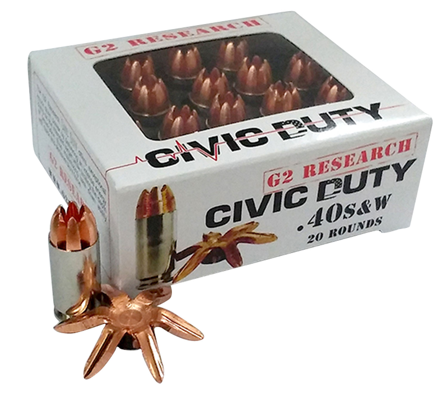 G2 Research G00620 Civic Duty  40 S&W 122 gr Copper Expansion Projectile 20 Per Box/ 25 Case