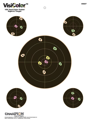 Champion Targets 45827 VisiColor  5-Bullseye Self-Adhesive Pistol/Rifle Multi-Color 10 Pack