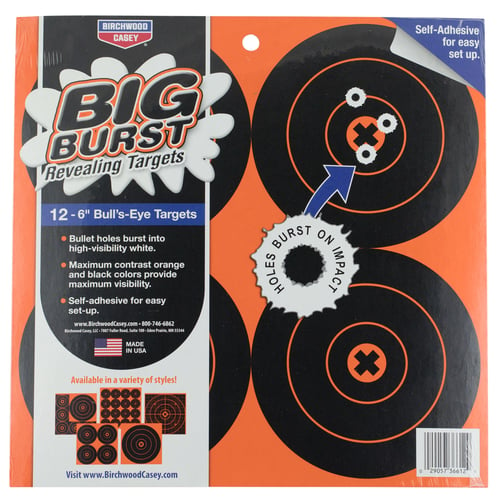 Birchwood Casey 36612 Big Burst Revealing Target Self-Adhesive Paper Black/Orange 6