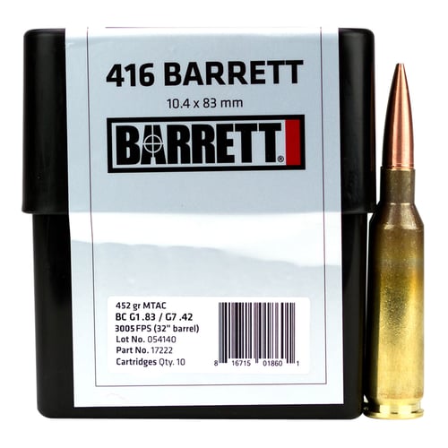 Barrett 17222 Rifle Match Grade 416 Barrett 452 gr MTAC 10 Per Box/ 8 Case