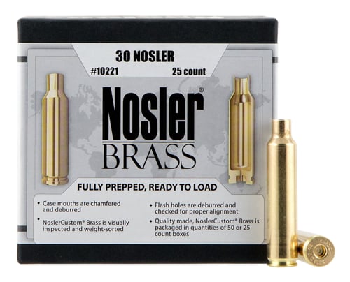 Nosler 10221 Premium Brass Unprimed Cases 30 Nosler Rifle Brass/ 25 Per Box