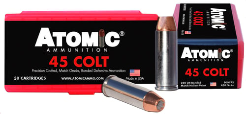 Atomic Ammunition 00444 Pistol Precision Craft 45 Colt 250 gr Bonded Match Hollow Point 50 Per Box/ 10 Case
