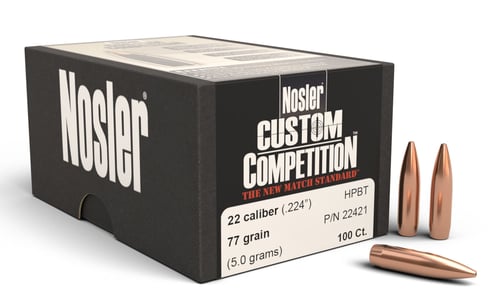 Nosler 22421 Custom Competition 22 Cal .224 77 gr Hollow Point Boat Tail/ 100 Per Box