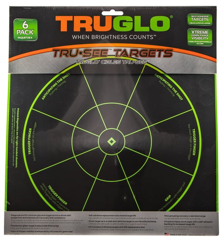 TruGlo TG15A6 Tru-See Handgun Diagnostic Self-Adhesive Paper Universal Black/Green Bullseye Includes Pasters 6 Pack