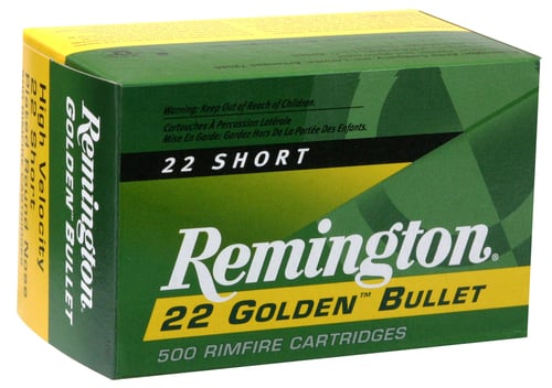 Remington Ammunition 21001 Golden Bullet  22 Short 29 gr Plated Lead Round Nose 100 Per Box/ 50 Cs