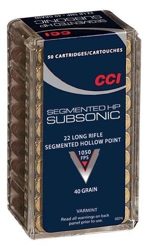 CCI 0074 Varmint  22 LR 40 gr Segmented Hollow Point 50 Bx/ 100 Cs