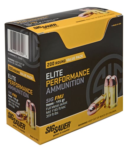 Sig Sauer E9MME1200 Elite Ball  9mm Luger 115 gr Full Metal Jacket (FMJ) 200 Bx/ 5 Cs (Value Pack)