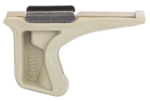 KINESTHETIC ANGLED GRIP PICATINNY FDEKinesthetic Angled Grip FDE - 1913 Picatinny Rail Version - Forward rake - Worksas a rest for firing positions - Slight angle without significant bulk - Small profile - Textured front and backprofile - Textured front and back