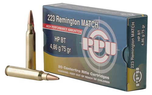 PPU PPM2232 Match  223 Rem 75 gr Hollow Point Boat Tail 20 Per Box/ 50 Case