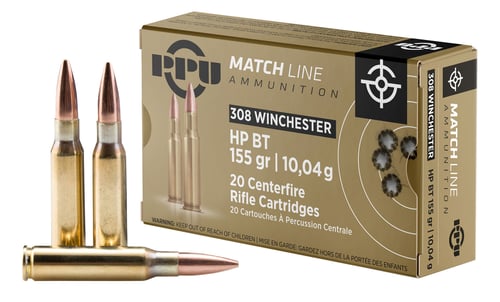 PPU PPM3081 Match  308 Win 155 gr Hollow Point Boat Tail 20 Per Box/ 10 Case