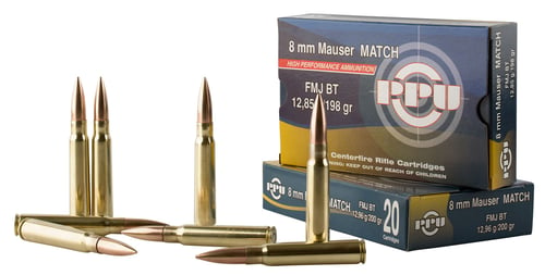 PPU PPM8 Match  8mm Mauser 200 gr Full Metal Jacket Boat Tail 20 Per Box/ 10 Case
